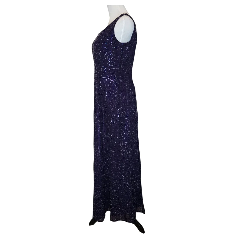Reggio dress gown beaded purple maxi colorful rhinestone covered fabric - Picture 6 of 15